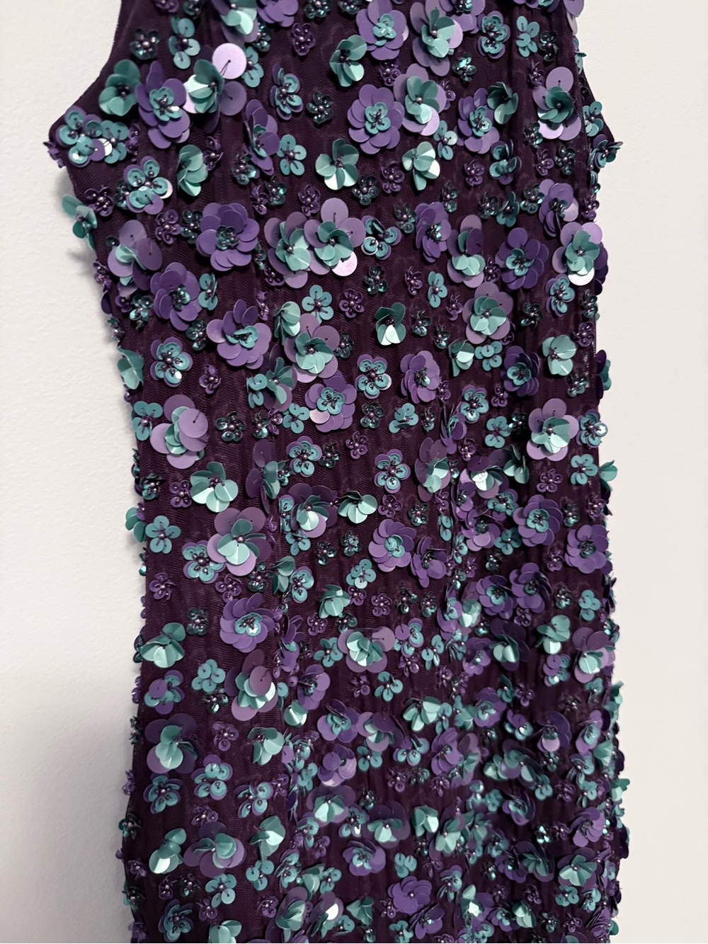 Emily Shalant Beaded Floral Sequined Halter Dress (Purple & Teal) - Picture 5 of 6
